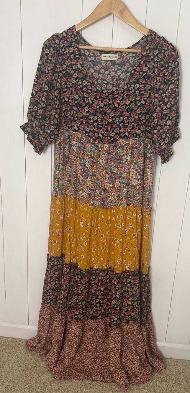 Natural Life Floral Patchwork Midi Dress Size XS